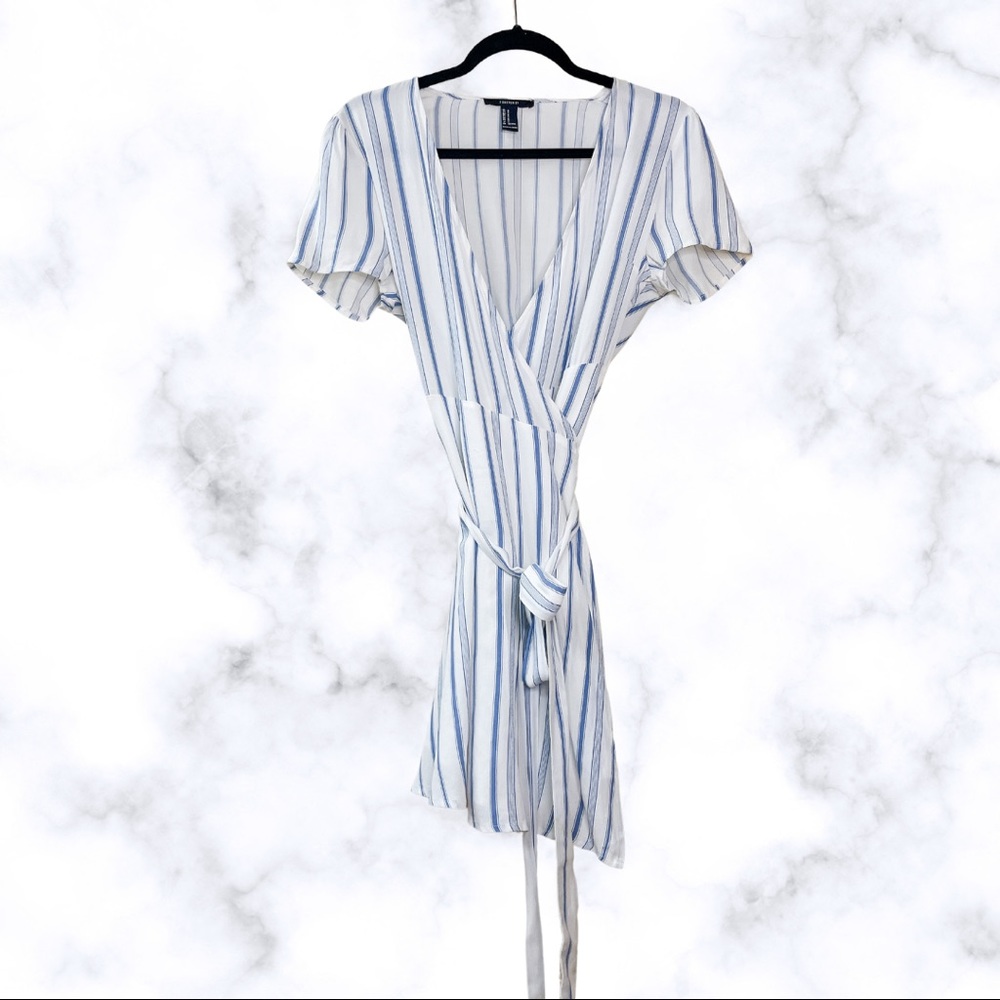 Blue and White Wrap Waist Sundress